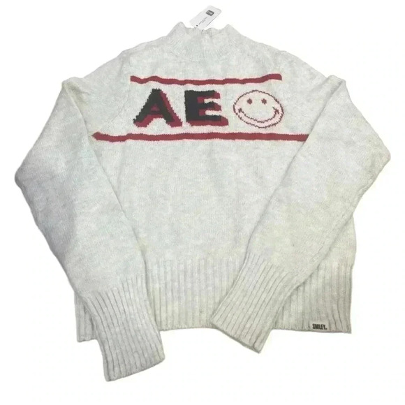 American Eagle Smiley Logo Mock Neck Sweater Size Small NWT - Picture 2 of 3